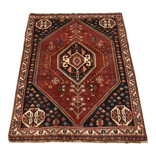 Vintage Tribal Rug 3’7” X 4’10” Red Wool Hand-Knotted Oriental Carpet For Sale