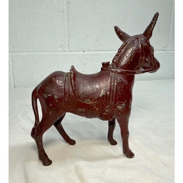 Antique 1920's Ac Williams Hand Painted Cast Iron Donkey Coin Penny Still Bank For Sale - Image 11 of 14