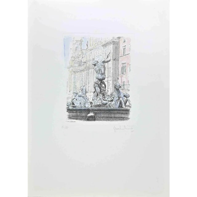 Giuseppe Malandrino, Fountain of the Triton, Etching, 1970s For Sale