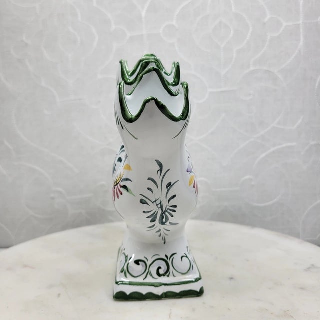 Vintage RCCL Portugal White Floral Hand Painted 5 Finger Tulipiere Bud Vase For Sale - Image 4 of 9