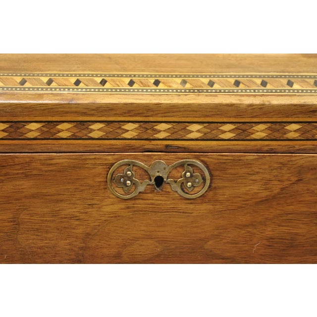 Late 19th Century Late 19th Century Antique English Marquetry Inlaid Wood Large Tea Caddy Lined in Metal Desk Box For Sale - Image 5 of 12