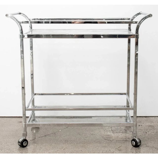Modern Chrome & Glass 2-Tiered Bar Cart For Sale - Image 11 of 12