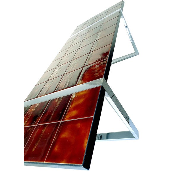 Metal Large Vintage Space Age Ceramic Tiles Table from Belarti For Sale - Image 7 of 13