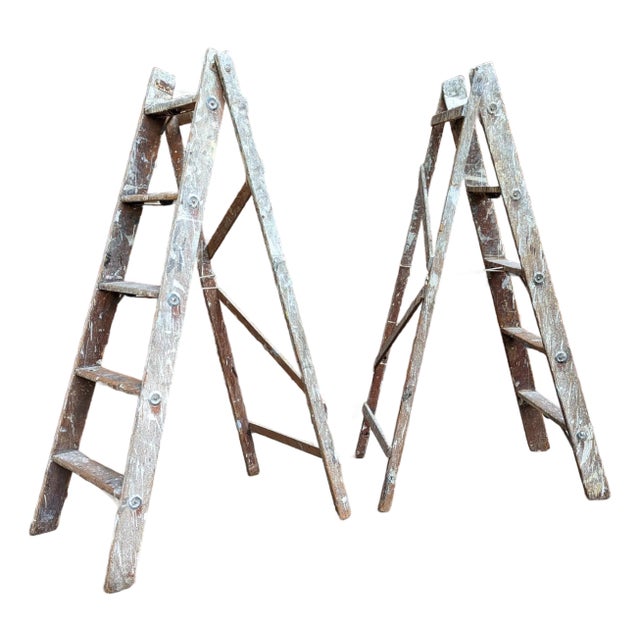 Pair of Antique Painter’s Ladder Set – Circa 1930s For Sale
