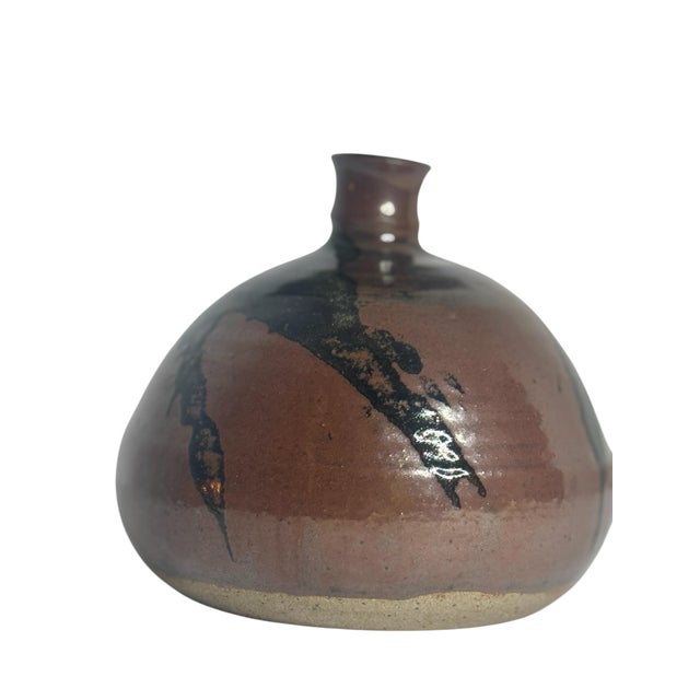 Mid-Century Modern Vintage Studio Pottery Weed Pot Vase, Iron Glaze, Signed, 1979 For Sale - Image 3 of 5