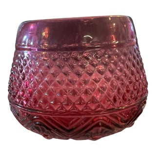 Vintage Cranberry Cut Glass Sugar Bowl by Pilgrim Art For Sale