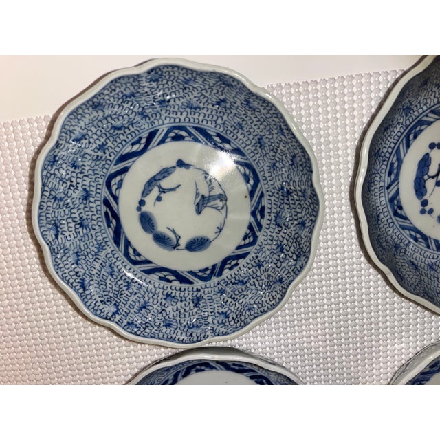 Antique Blue and White Bowls - Collection of 12 - Scalloped Edge -End Edo or Beginning Meiji Period For Sale - Image 14 of 18