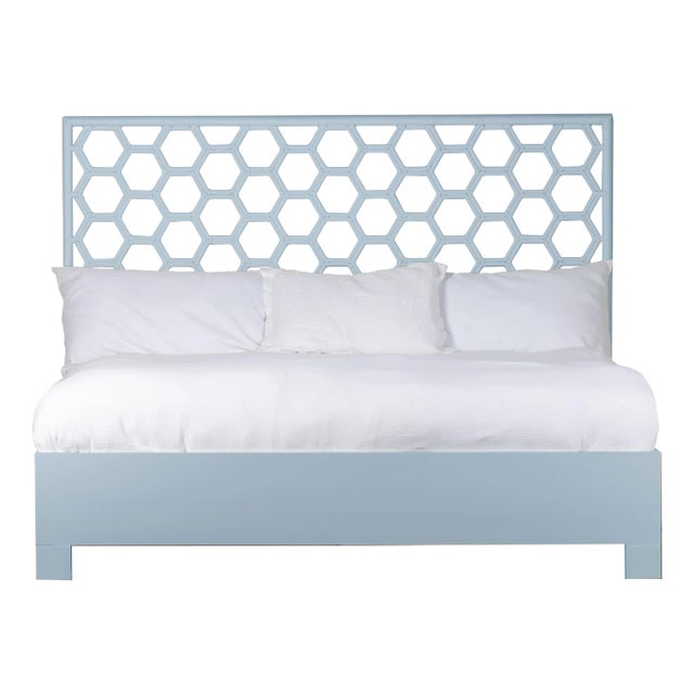 Honeycomb Platform Bed King, Light Blue For Sale