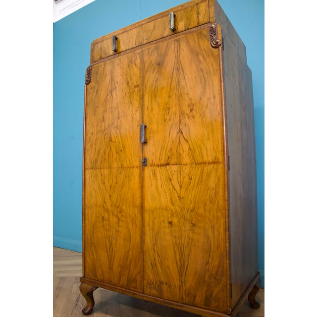 1930s Art Deco British Burr Walnut Tallboy, 1930s For Sale - Image 5 of 11