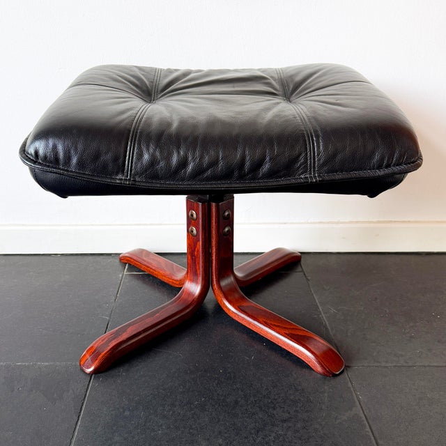 Vintage Lindos Black Leather and Wood Ottoman from Ikea, 1997 For Sale - Image 15 of 15