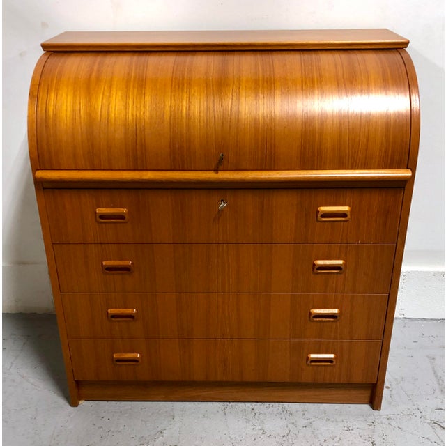 Mid Century Danish Modern Roll Top Desk in Teak Chairish