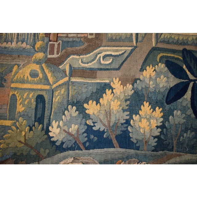 Early 18th Century Antique Aubusson Verdure Tapestry, Large 18th C Handwoven French Wall Hanging, Forest Landscape Art For Sale - Image 5 of 14