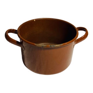 Vintage Enamelware Pot for Camp Cooking for Plants or Flowers Display Two Handles For Sale