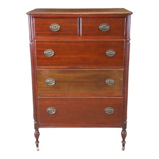 1930s Antique Sheraton Federal Style Mahogany Chest of Drawers Tallboy Dresser For Sale