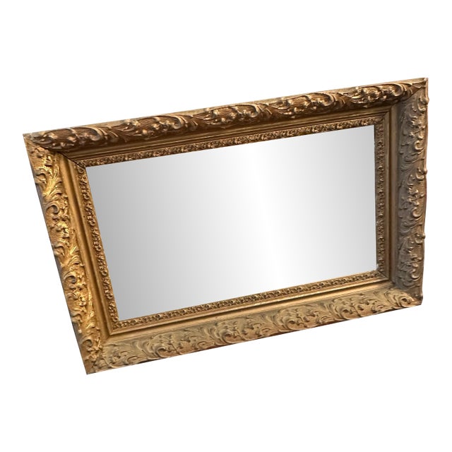 Antique Rococo Revival Gilded Mirror With Ornate Frame 22"x14" For Sale
