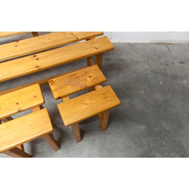 Wood Vintage Benches and Stools in Mountain Pine, 1970, Set of 4 For Sale - Image 7 of 18