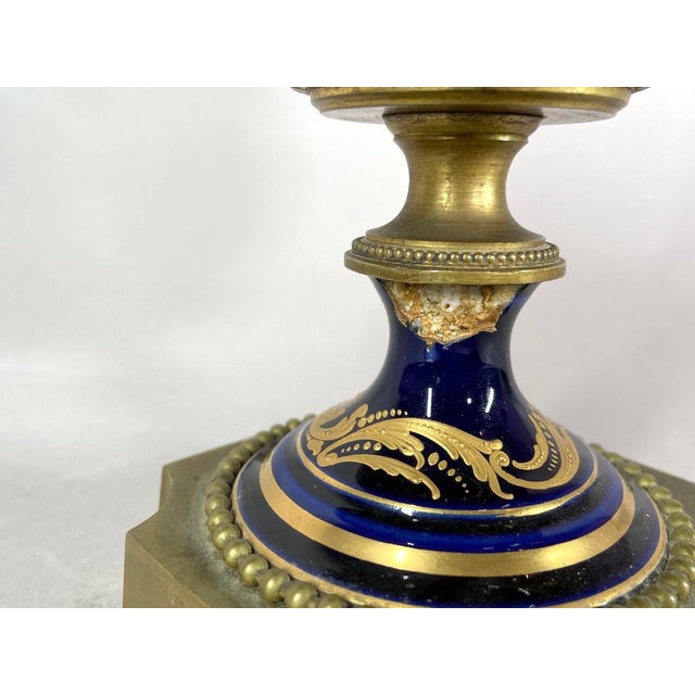 19thC Sevres Louis XVI Style Blue Porcelain Bronze Bowl Urn For Sale - Image 6 of 18