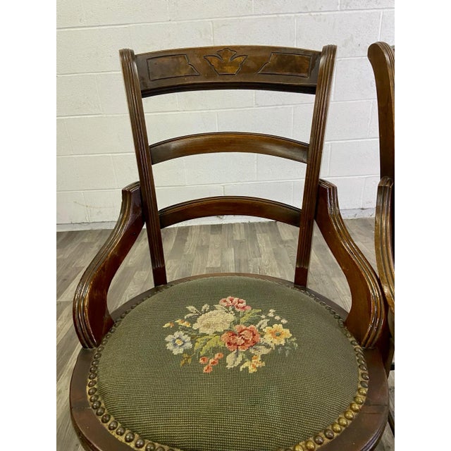 Antique 19th Century Victorian Needlepoint Ladderback Chairs - Pair For Sale - Image 9 of 13