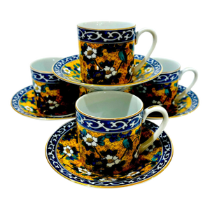 1990's Takahashi Porcelain Kutani - 4 Pair Demitasse Espresso Cups/Saucers