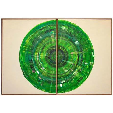 Bernhard Lang, Green Circle Diptych I, Paintings on Canvas, Framed For Sale - Image 13 of 13