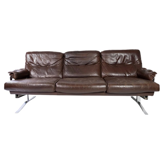 3-Seater Sofa in Patinated Brown Leather by Arne Norell, 1970s For Sale