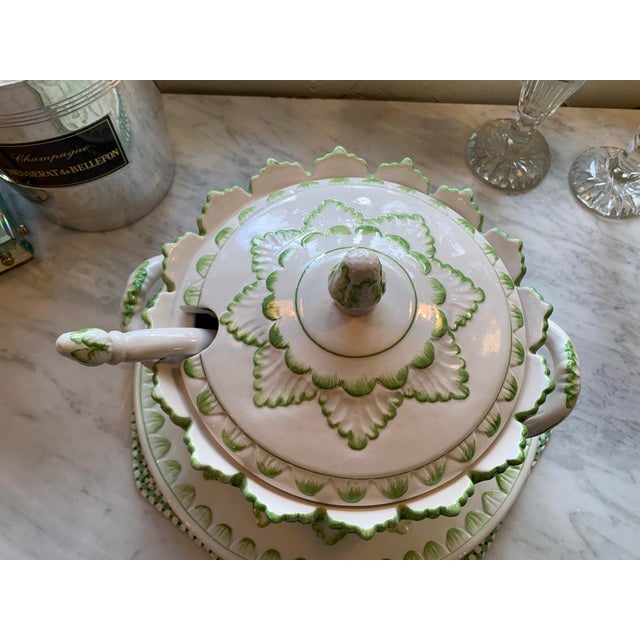 Mid Century Italian Green & White Pottery Tureen by Bassano For Sale In Palm Springs - Image 6 of 12