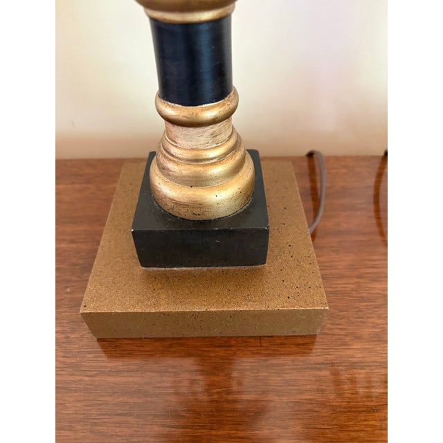 Late 20th Century Hollywood Regency Neoclassical Palm Tree Motif Buffet Lamps in Black and Gold - a Pair For Sale - Image 10 of 12