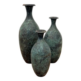Vintage Bronze Verdigris Vases - Set of 3 For Sale