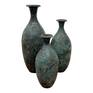 Vintage Bronze Verdigris Vases - Set of 3