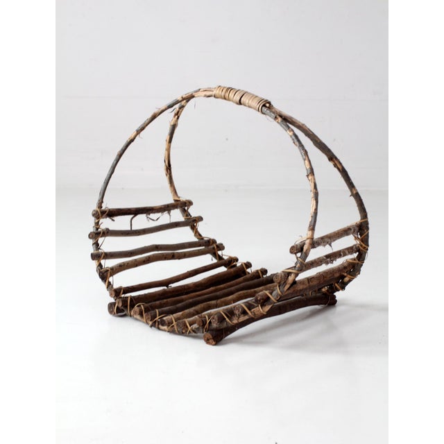 Vintage Rustic Twig Basket With Arched Handle For Sale - Image 12 of 18