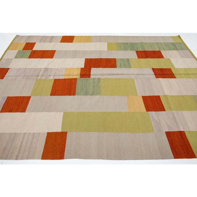 Modern Modern Kilim Flatweave Wool Rug With Multicolor Geometric Design For Sale - Image 3 of 9