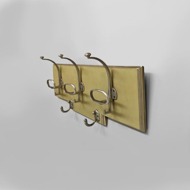 1950s Mid-Century Modern Italian Wooden and Metal Wall Coat Rack, 1950s For Sale - Image 5 of 16