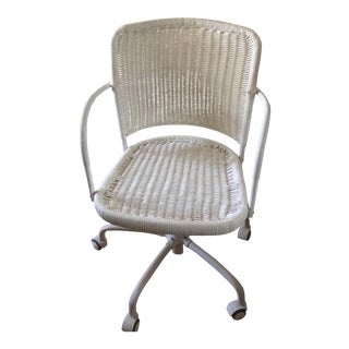 White Wicker Rolling Desk Chair For Sale