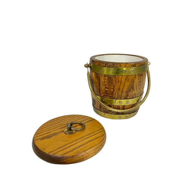 Vintage English-Style Wood & Brass Ice Bucket, Mid-Century For Sale - Image 12 of 15