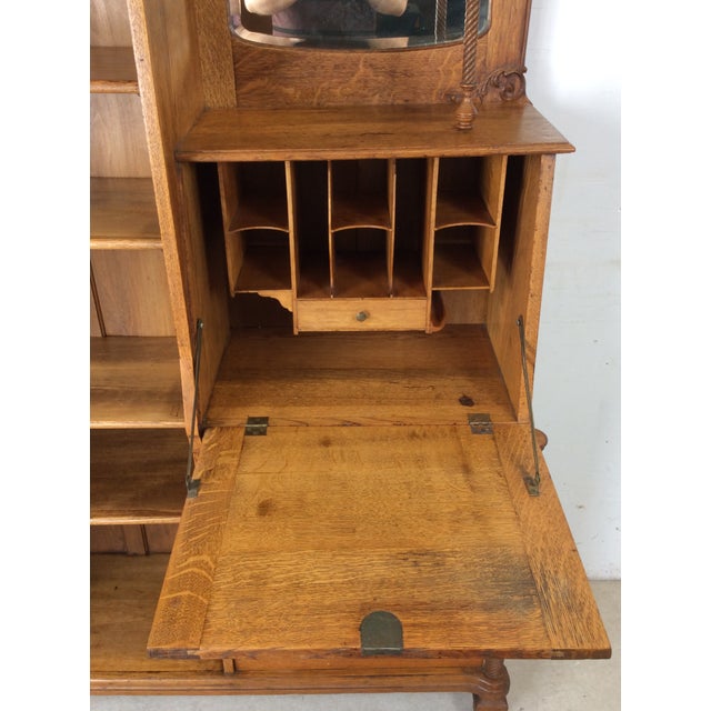 Antique Oak Side by Side With Drop Front Writing Desk and Adjustable Shelves For Sale - Image 12 of 18