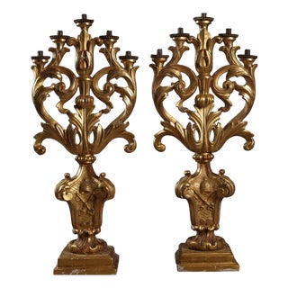 Gilded Wooden Torch Holders, Set of 2 For Sale