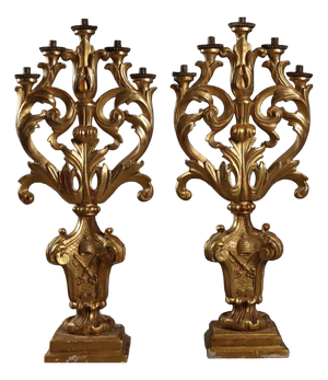 Gilded Wooden Torch Holders, Set of 2