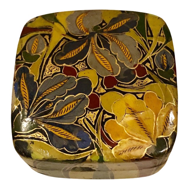 1960s Indian Hand Painted Papier Mâché Box For Sale