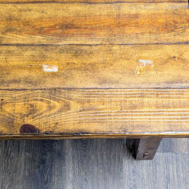 Pottery Barn Rustic Plank Wood Writing Desk With Metal Accents For Sale - Image 9 of 9