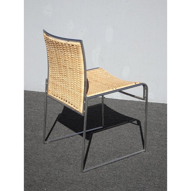 Wood Set of Four Vintage Chrome Rattan Dining Chairs Mid Century Modern For Sale - Image 7 of 12