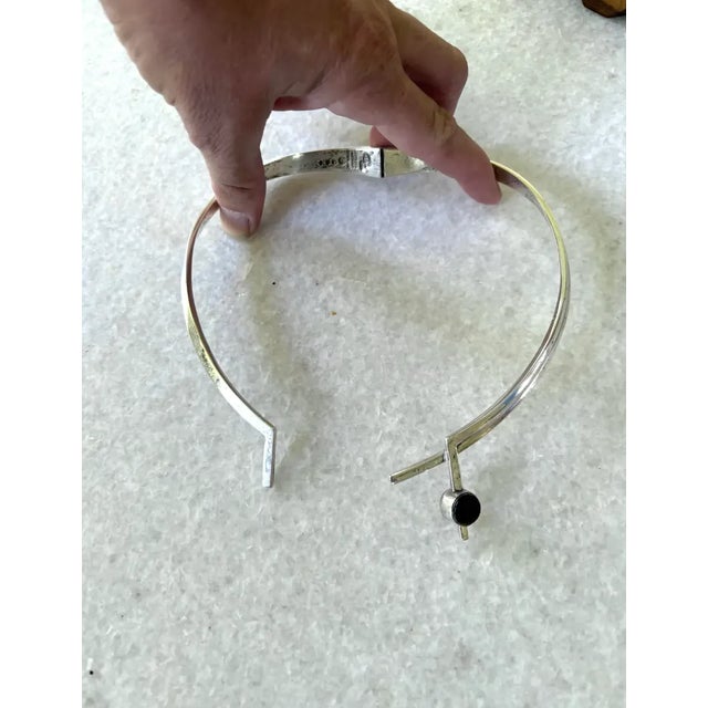 Mid 20th Century Vintage Mid-Century Antonio Pineda Sigi Taxco Sterling Silver, Tiger's Eye, and Onyx Sculputural Necklace With Artist Markings For Sale - Image 5 of 8