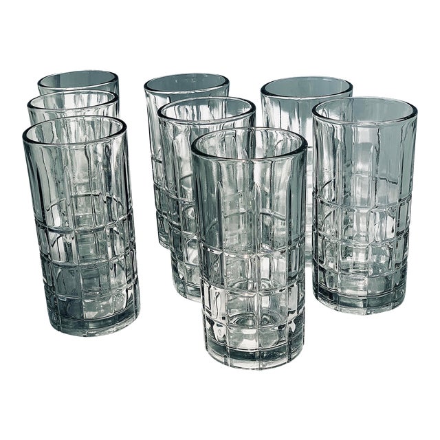 Vintage ‘Anchor Hocking’ Cut Glen Plaid Highball Glasses Set of 8