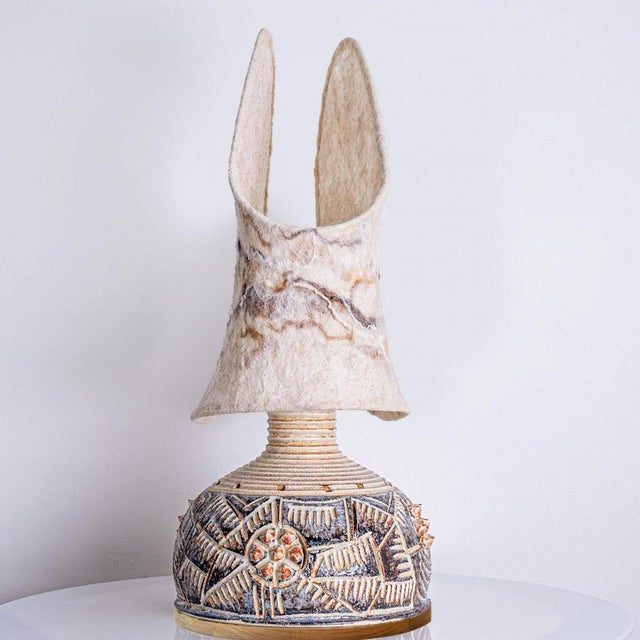 Beige Brown Ceramic Lamp with Jette Helleroe Custom Shade from Axella, Denmark, 1970s For Sale - Image 10 of 14