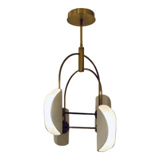 Arteriors Modern Brass and Opal Glass Roll Chandelier For Sale