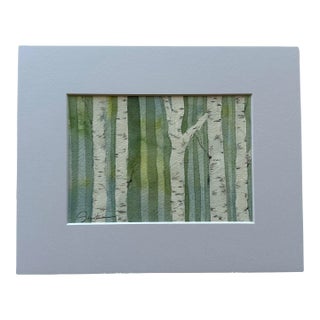Signed Original Watercolor Painting “Birch in Spring” For Sale