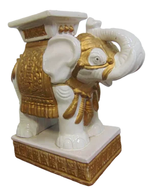 Elephant White & Gold Porcelain Garden Seat