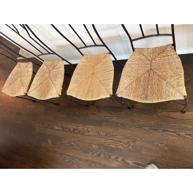 2020s Set of Four Vintage Faux Bois Twig Iron Chairs With Woven Seats For Sale - Image 5 of 6