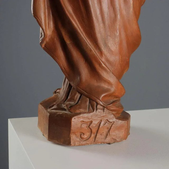 Modern Sculpture of Virgin Mary with Child in Terracotta For Sale - Image 11 of 12