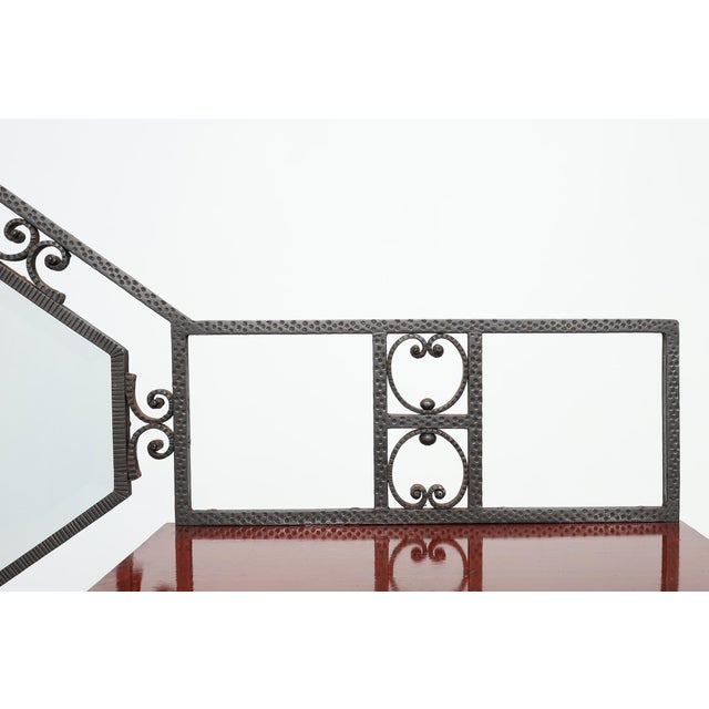 Art Deco Marquetry Cabinet with Wrought Iron Mirror Crest, Belgium, 1920s For Sale - Image 10 of 17