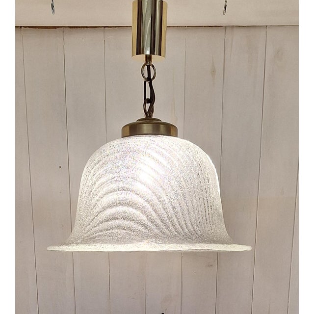 Metal Vintage Ceiling Lamp with Frosted Glass Shade on Brass Mounting, 1970s For Sale - Image 7 of 7
